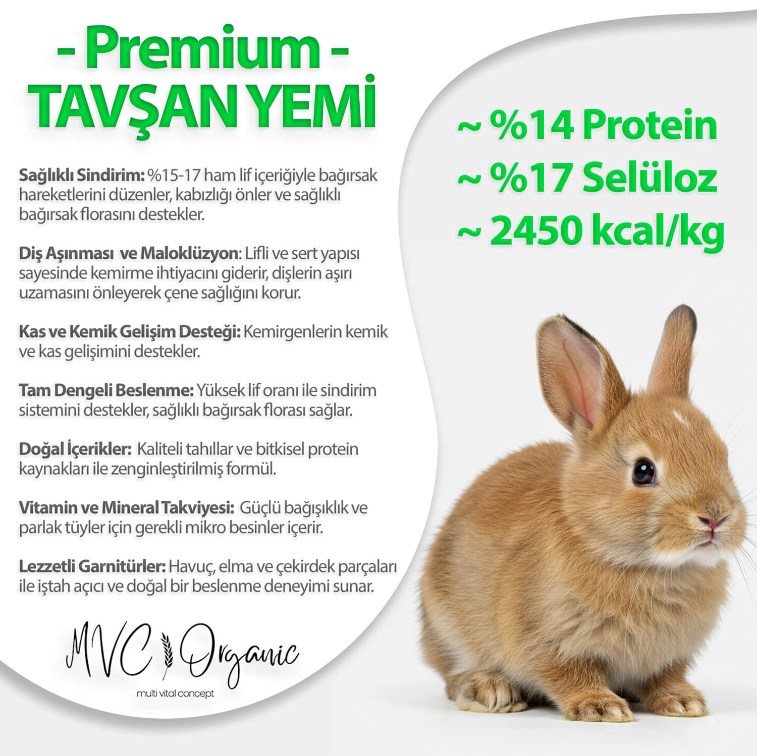 MVC Organic bitkisel evcil tavşan yemi kapağı, sağlıklı ve doğal yem ambalajı, tavşanlar için yüksek kaliteli yem paketi